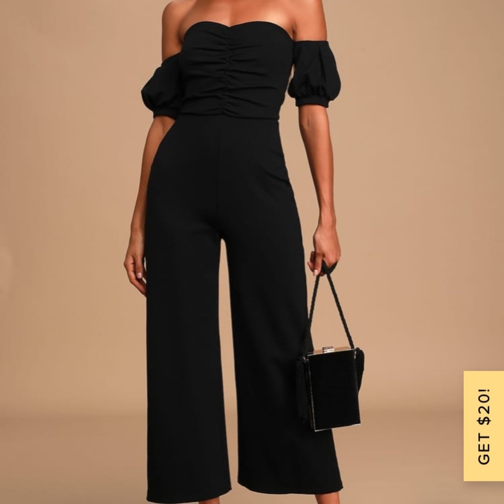 Impress Release Black Off-the-Shoulder Puff Sleeve Jumpsuit